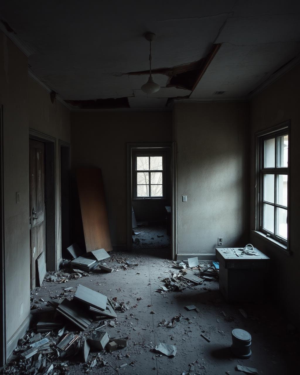 Distressed property interior before renovation